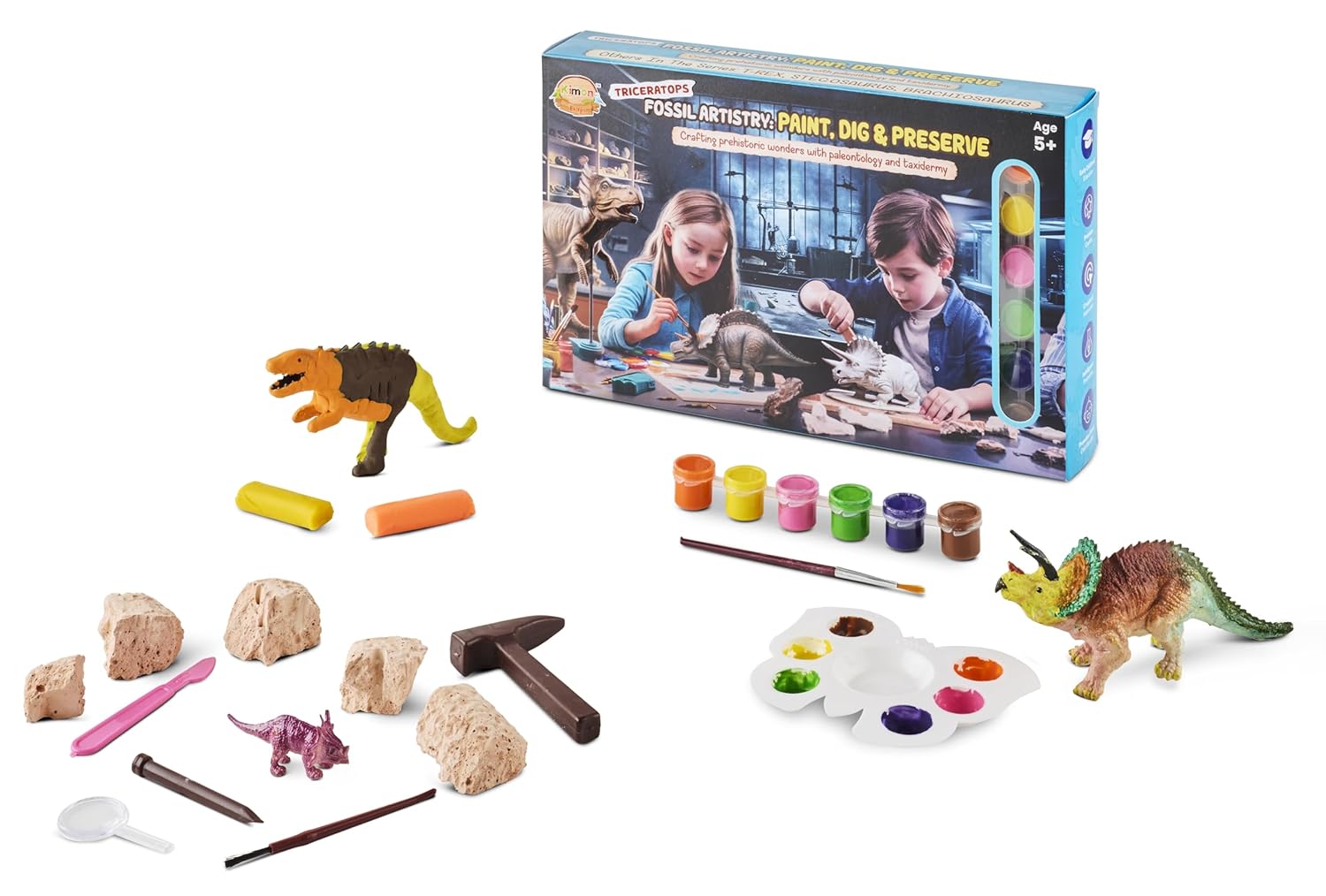 Fossil Artistry - Triceratops - Paint, Dig and Preserve Kit, Dinosaur Science Activity Set for Ages 5+