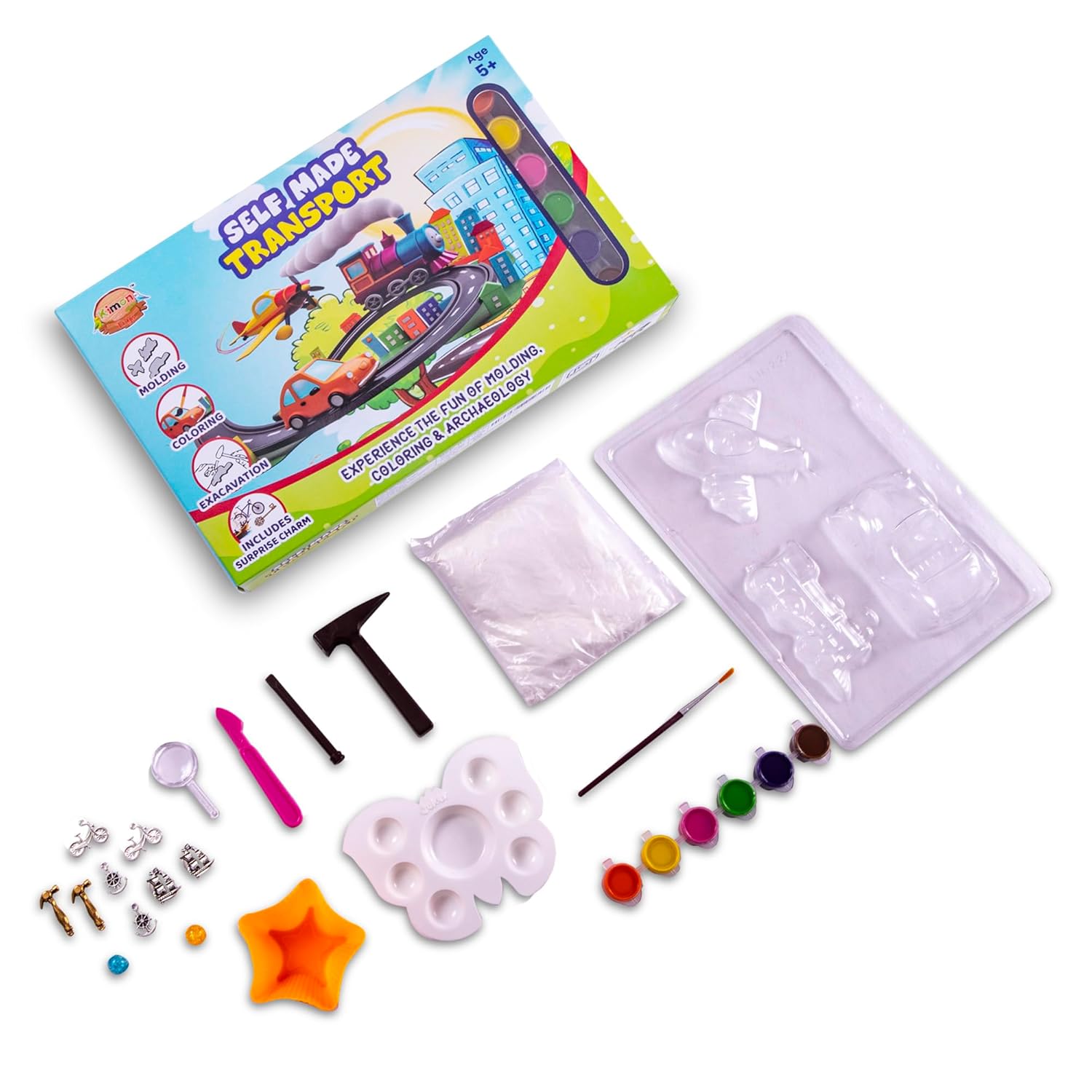 Kimon Toys Self Made Transport Kit Theme Mold and Paint Kit for Kids, Painting Kit, Plaster Painting Art & Craft Set, Fun Craft Activity for Boys and Girls, 6+ Years