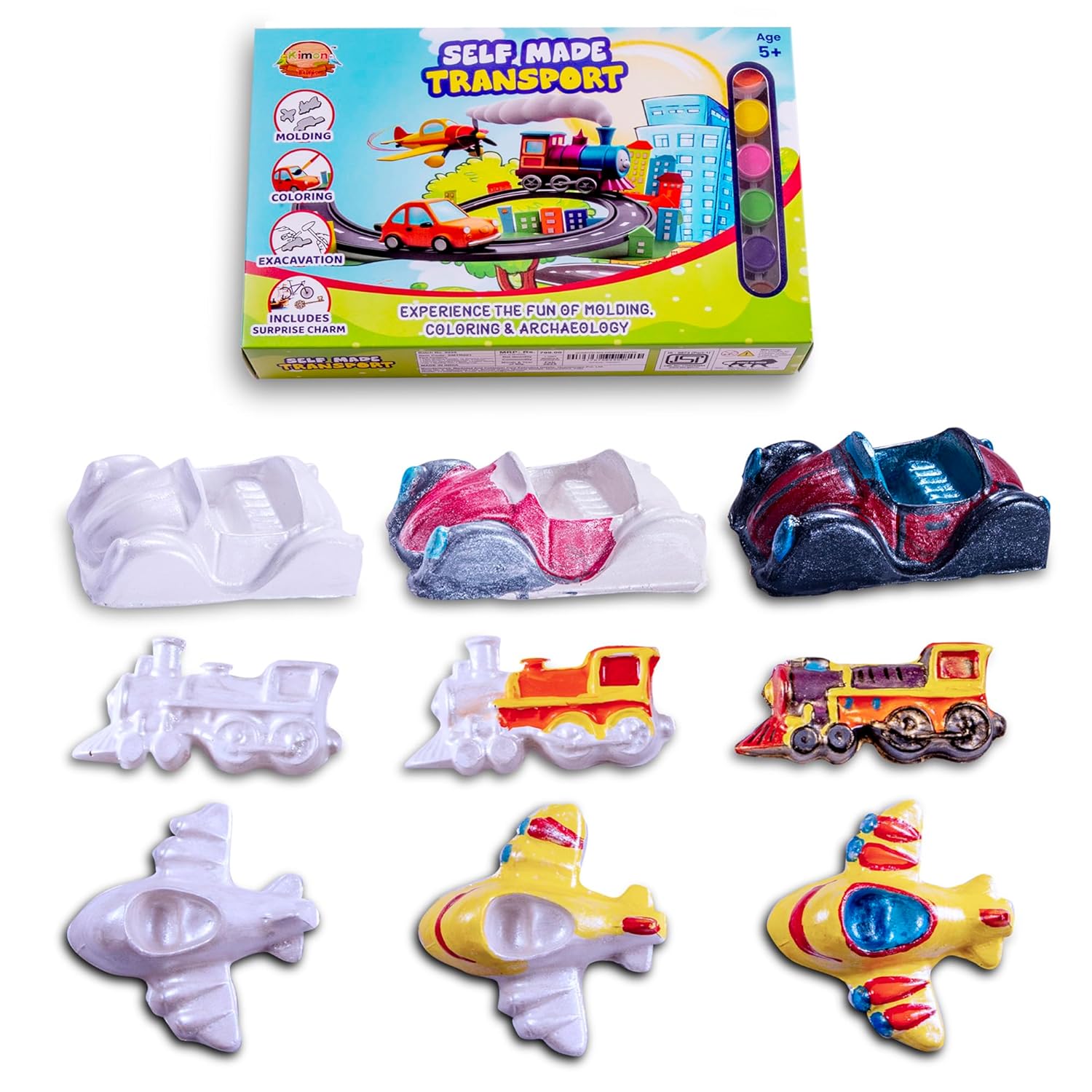 Kimon Toys Self Made Transport Kit Theme Mold and Paint Kit for Kids, Painting Kit, Plaster Painting Art & Craft Set, Fun Craft Activity for Boys and Girls, 6+ Years