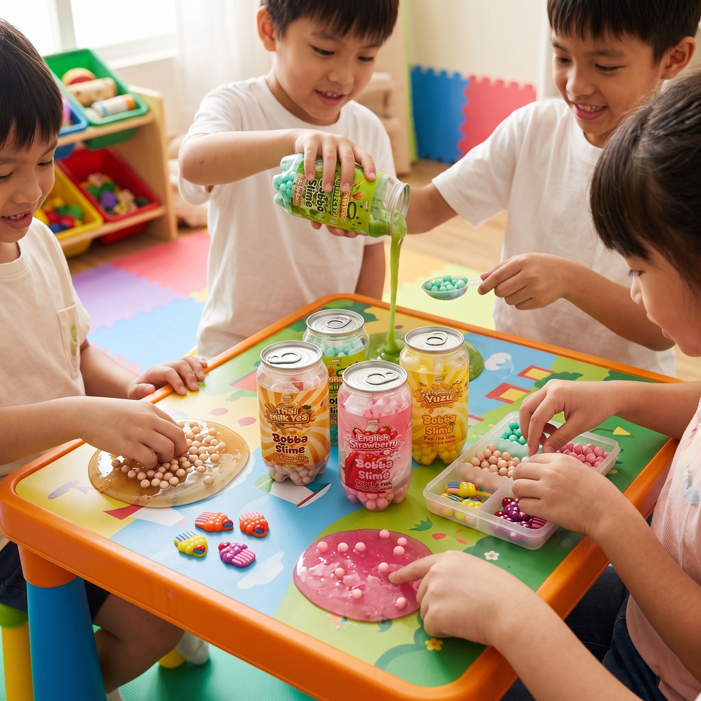 Thai Milk Tea Bobba Slime for Kids & Adults | Squishy Stretchy Slime with Bobba Beads & Collectible Mini Charms | Surprise Slime Can Toy | Stress Relief Sensory Play | Ages 6+ (1 Can)