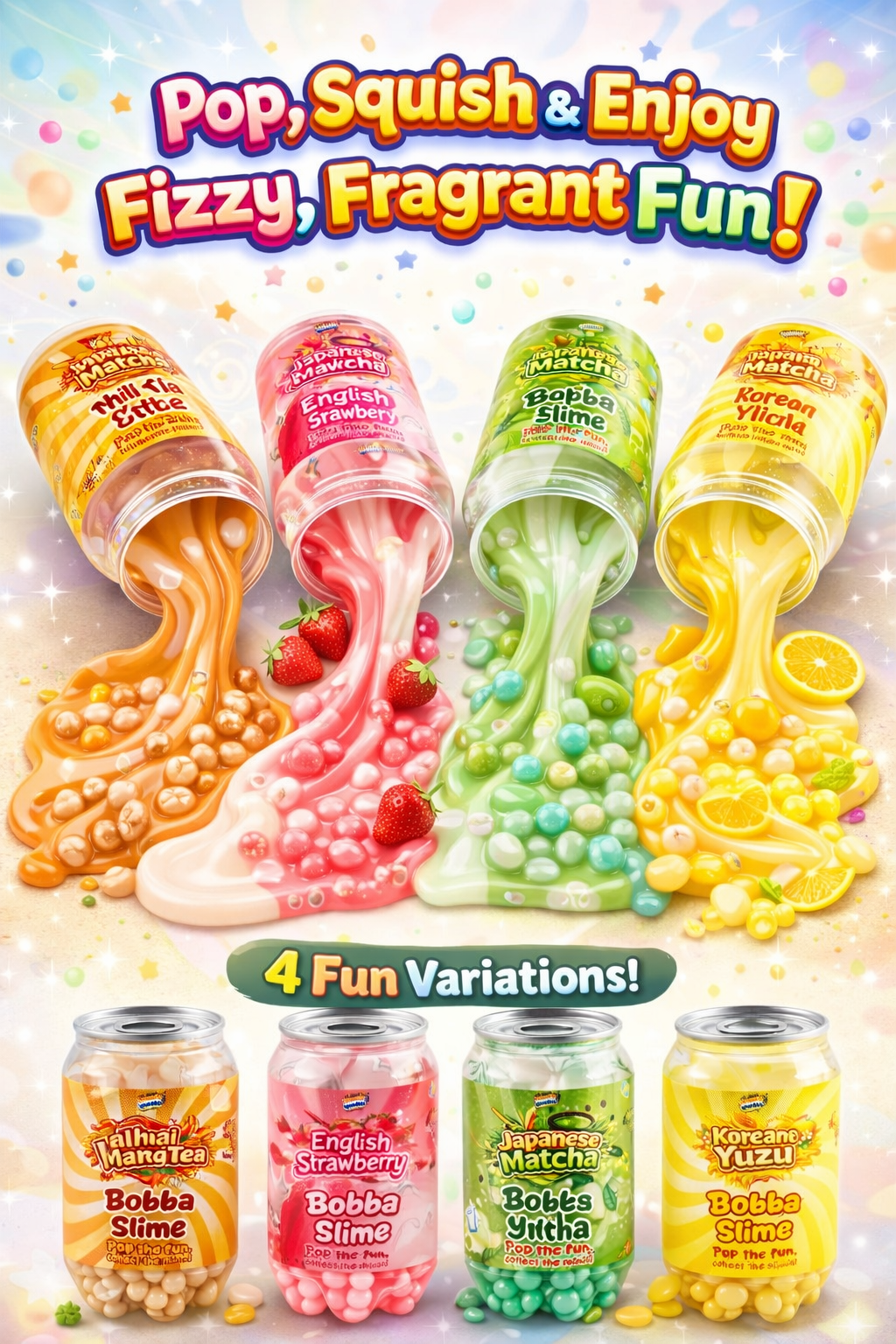 Thai Milk Tea Bobba Slime for Kids & Adults | Squishy Stretchy Slime with Bobba Beads & Collectible Mini Charms | Surprise Slime Can Toy | Stress Relief Sensory Play | Ages 6+ (1 Can)