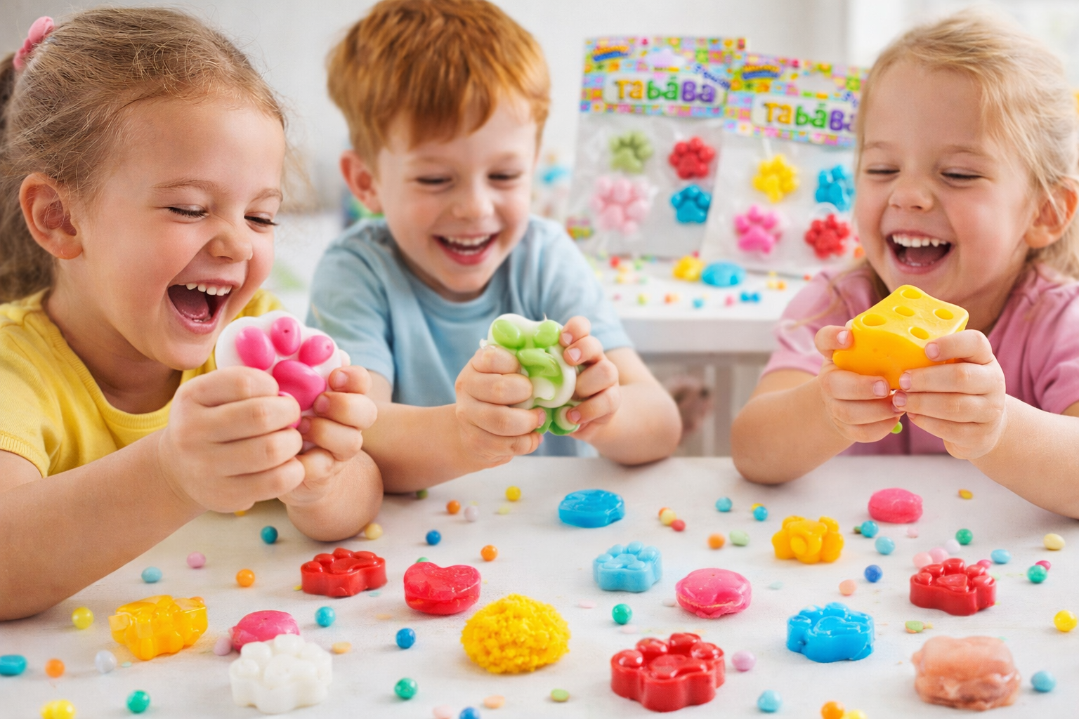 Whacky Wonders Assorted Tababa Squishy Toys | Soft Sensory Fidget Stress Relief Toys for Kids & Adults | Assorted Cute Shapes (Animal Paws, Macarons, Cheese) | Ideal for Party Favors & Return Gifts